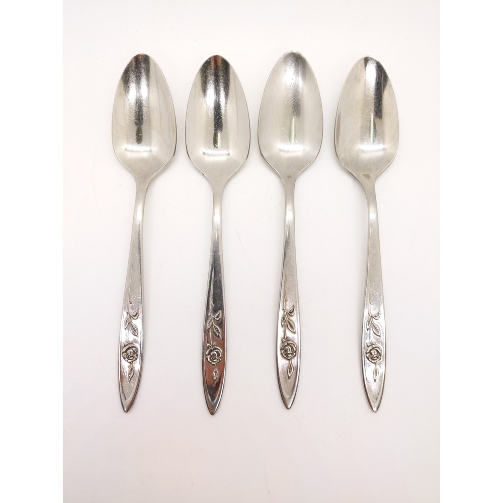 Oneida Community My Rose Teaspoons 6" Set of 4 Stainless Steel Floral MCM